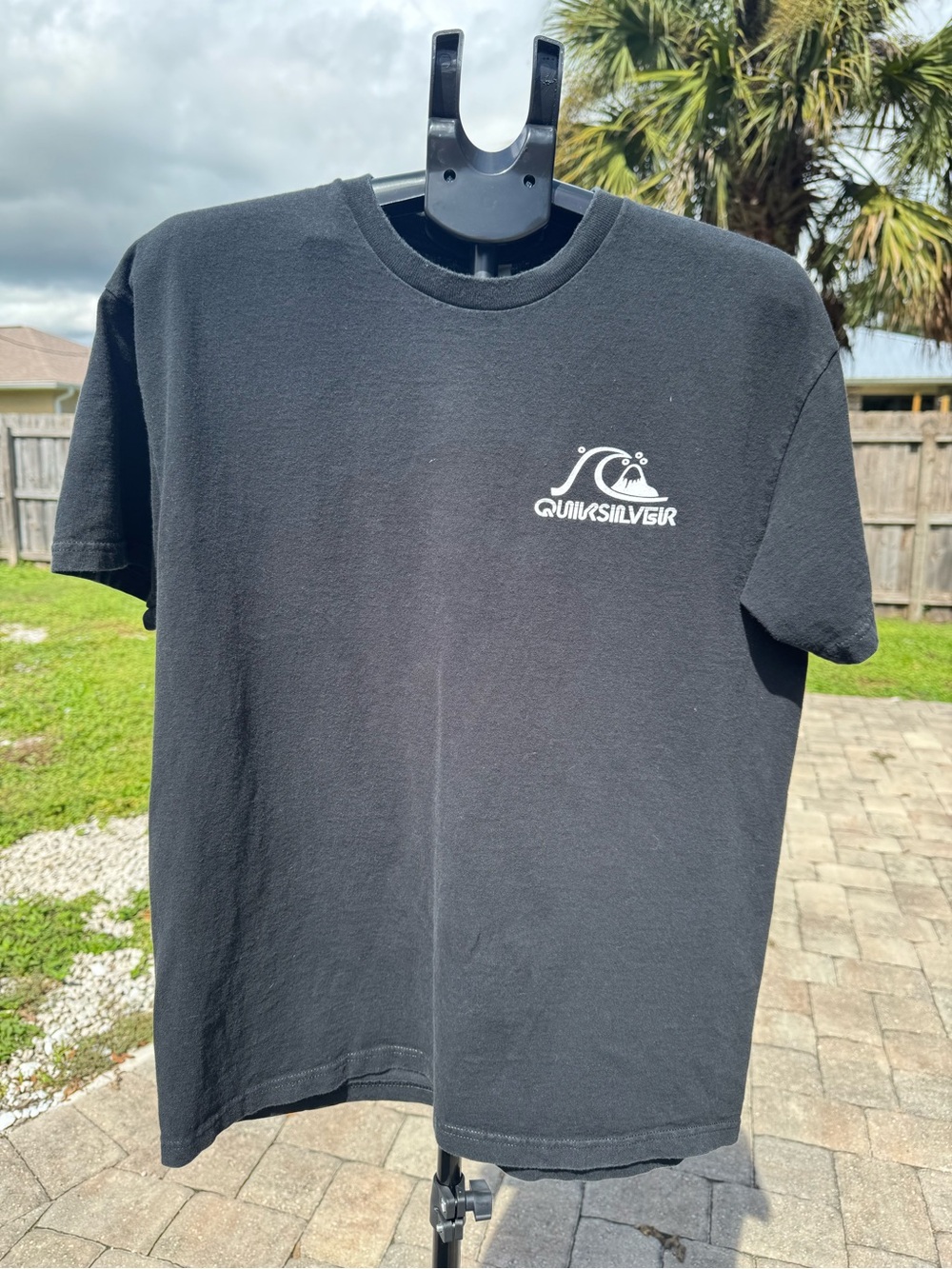 Quiksilver Black Short Sleeve Tee with White Wave Logo